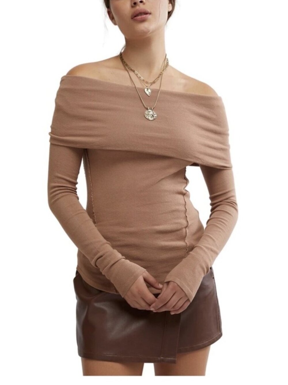 We The Free Free People Beige Off Shoulder Top NWOT Neutral